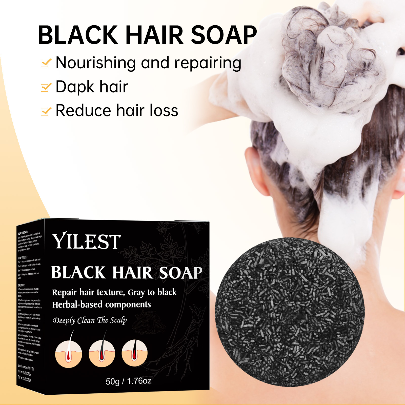 Hair Care Natural Ingredients - Doğal Bitkisel Saç Sabunu 50g, Saç